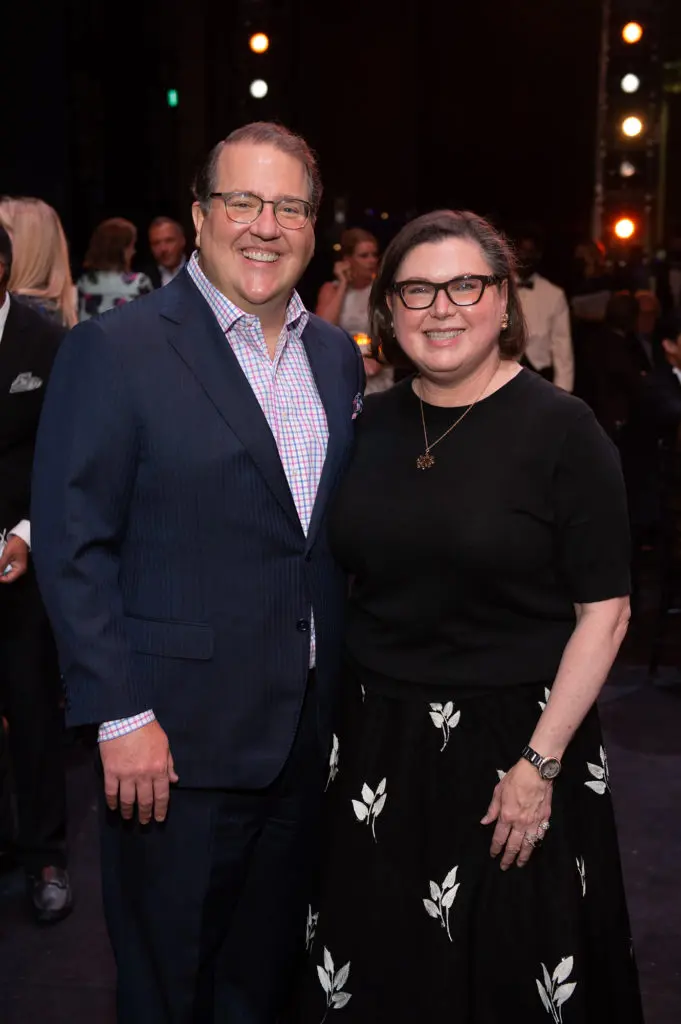 Jim Jordan & Shawn Stephens at the Margaret Alkek Williams 'Jubilee of Dance' on-stage dinner.  (Photo by Wilson Parish)