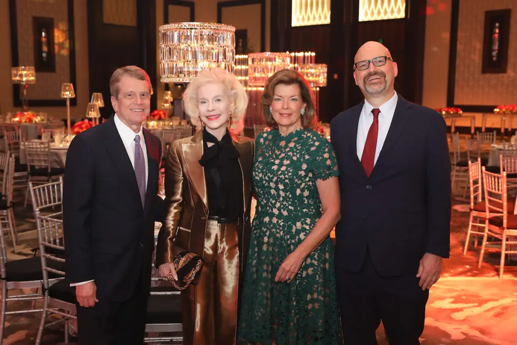 Alley Theatre managing director Dean Gladden, Lynn Wyatt, Kathryn Ketelsen, Alley artistic director Rob Melrose at the theater's 75th anniversary gala (Photo by Priscilla Dickson)