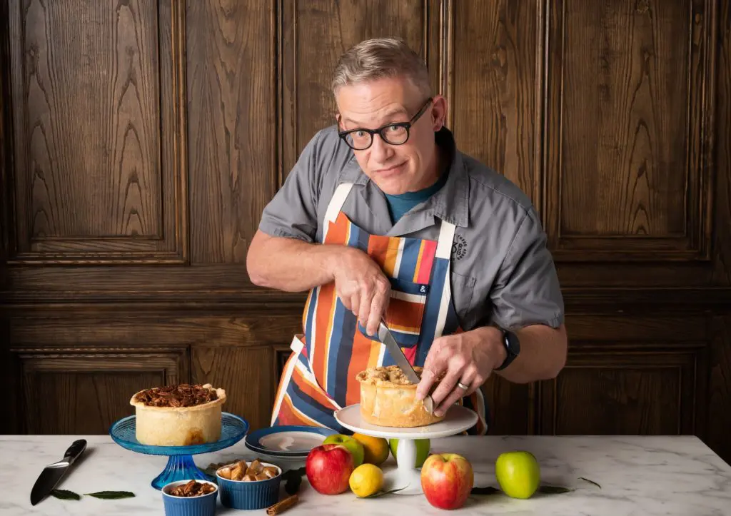 Chef Brian Luscher couldn't decide on one, so he made two pies — Deep Dish Honey Crisp Crumb and Old Grand Dad 100 Texas Pecan Pie. (Photo by Manny Rodriguez)