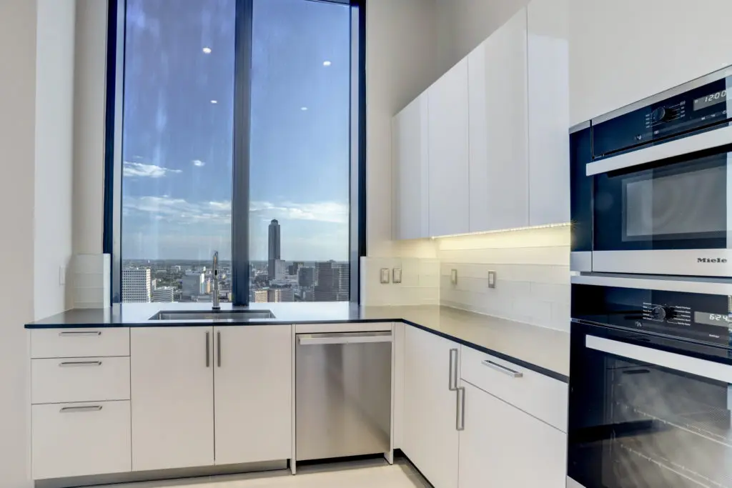 The catering kitchen in The Astoria penthouse, at 9,500 square feet it is on the market for $7,999,999 with Nancy Almodovar, founder of Nan and Company Properties. (Photo by TK Images)