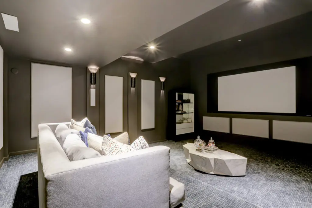 The movie theater in The Astoria penthouse, at 9,500 square feet it is on the market for $7,999,999 with Nancy Almodovar, founder of Nan and Company Properties. (Photo by TK Images)