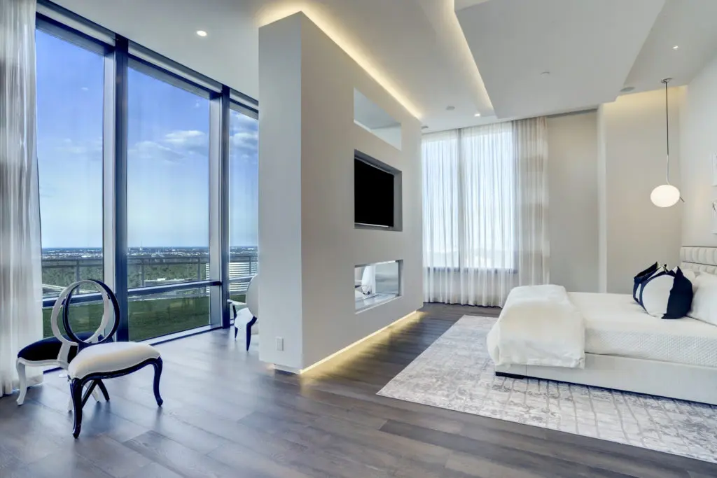 The master bedroom in The Astoria penthouse, which at 9,500 square feet it is on the market for $7,999,999 with Nancy Almodovar, founder of Nan and Company Properties. (Photo by TK Images)