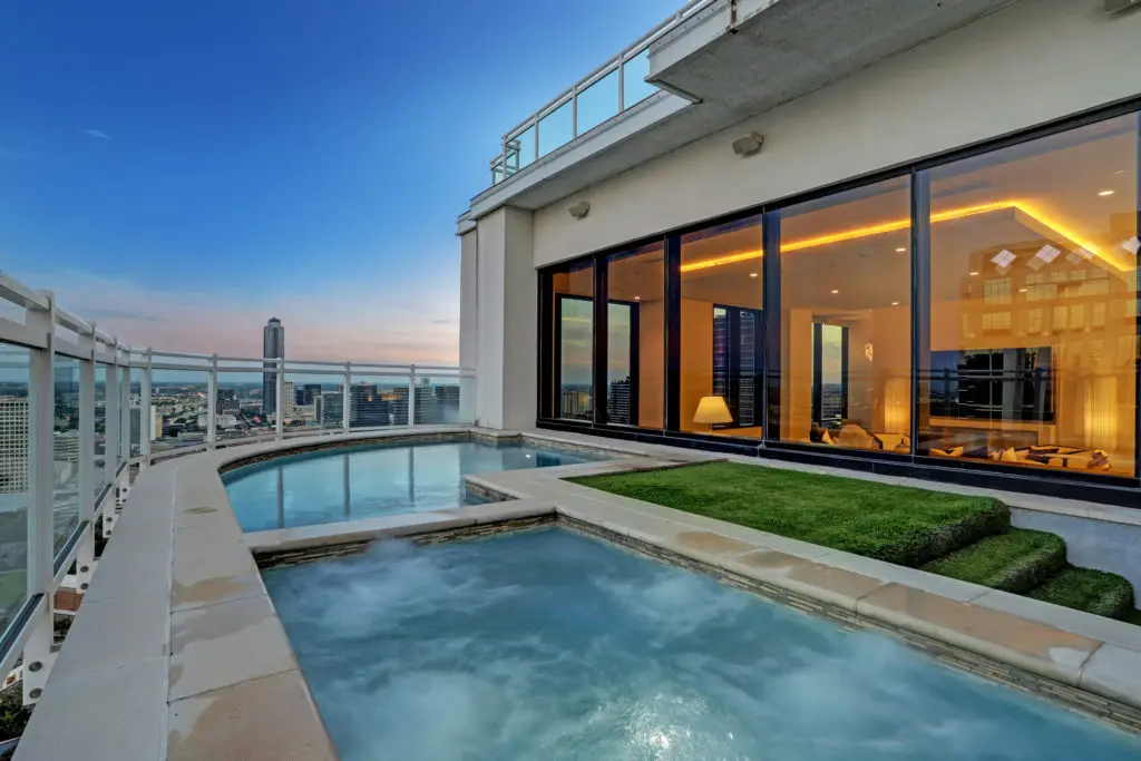 The 28th floor penthouse at The Astoria boasts a private pool and spa and grand views of Houston. (Photo by TK Images)