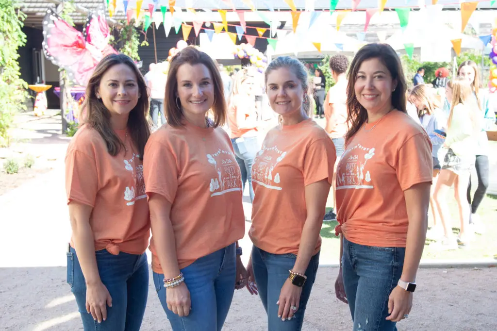 AVDA's Party in the Park chairs Natalie Mohtashami, Jennifer Fuentes, Meredith Marshall and Jen Fink at Evelyn Park in Bellaire. (Photo by Wilson Parish)