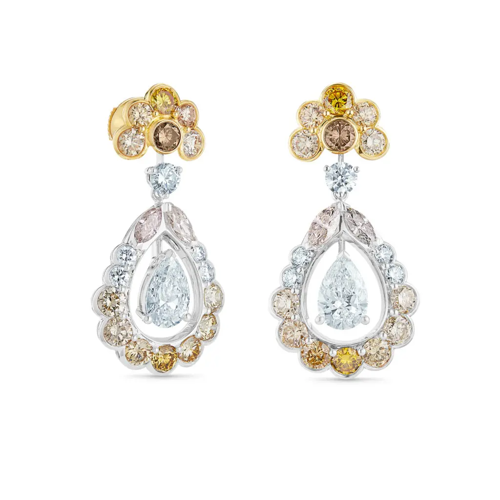 Landers Radiance earrings from De Beers Jewellers' Reflections of Nature collection. (Photo by Johnny Than)