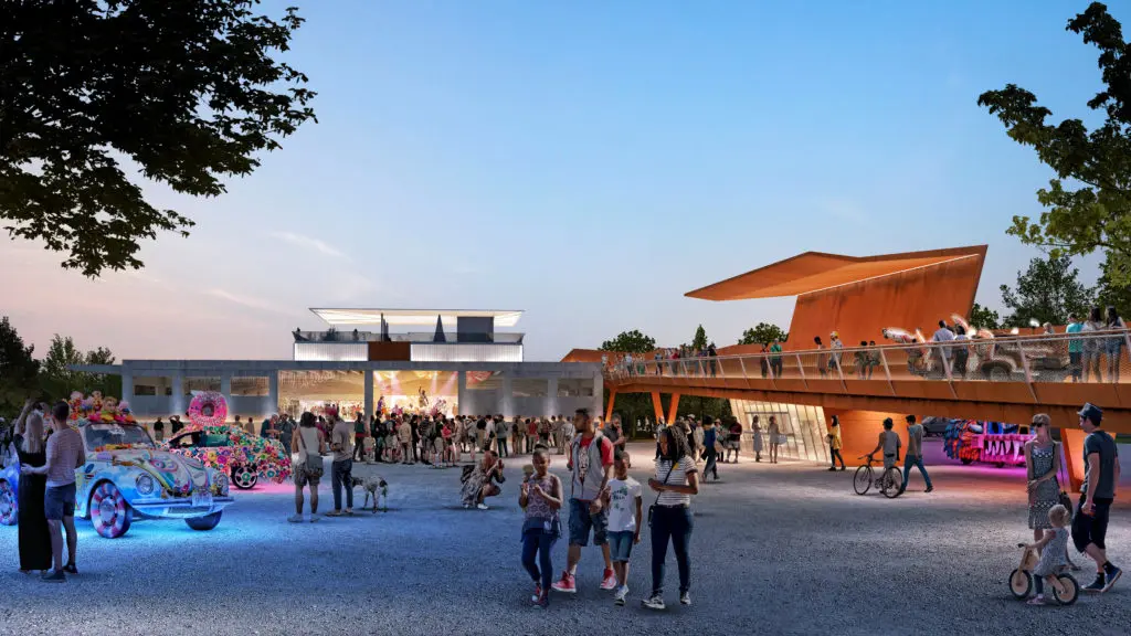 The expansion of The Orange Show Center for Visionary Art is expected to cost in the 10s of millions. (Rendering courtesy of Rogers Partners)