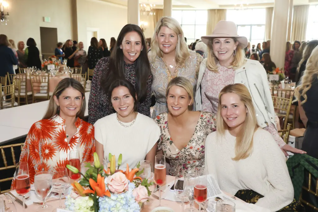 Top: Erica Givens, Sterling O'Hara, Traci White. Bottom: Lauren Pond, Bela Cooley, Audrey Deforey, and Lindsey McClain at the Desert Rose Fashion Show and Luncheon at River Crest Country Club on November 10, 2021. (Photo by/Ellman Photography)