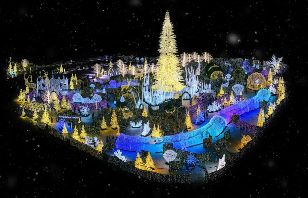 Enchant Dallas returns to Arlington this year with its epic light maze, ice skating rink, and Christmas village. (Courtesy)