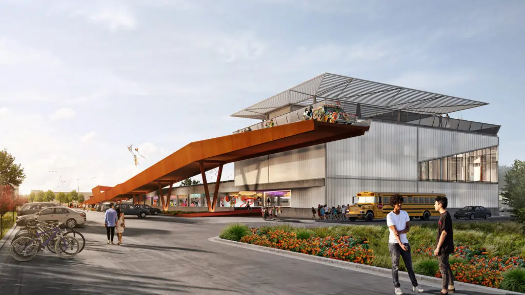 An 800-foot ramp will serve as the central spine of the expanded Orange Show Center for Visionary Art. (Rendering courtesy of Rogers Partners)