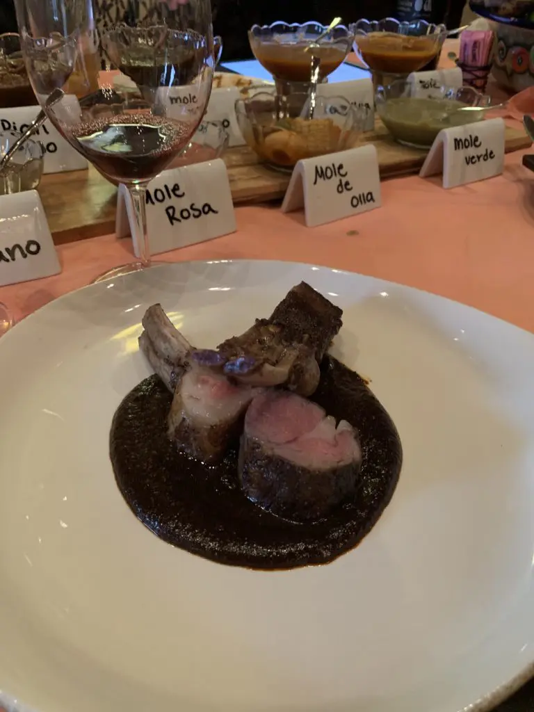 Manchamanteles with lamb chops. Manchamanteles is a thick mole made with ancho chili, cloves, pepper, cinnamon, onion, thyme, oregano and ground garlic. (Photo by Laurann Claridge)