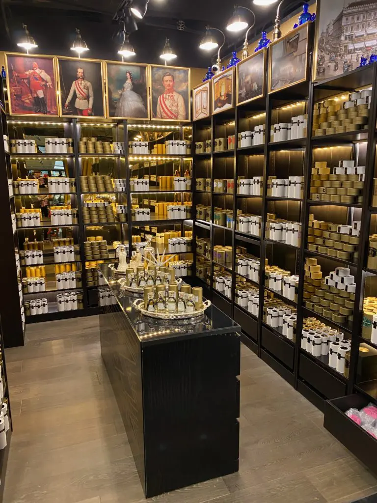 The Krigler perfume boutique in the Four Seasons Hotel Houston presents a jewel box vision just off of the lobby of the downtown hotel.