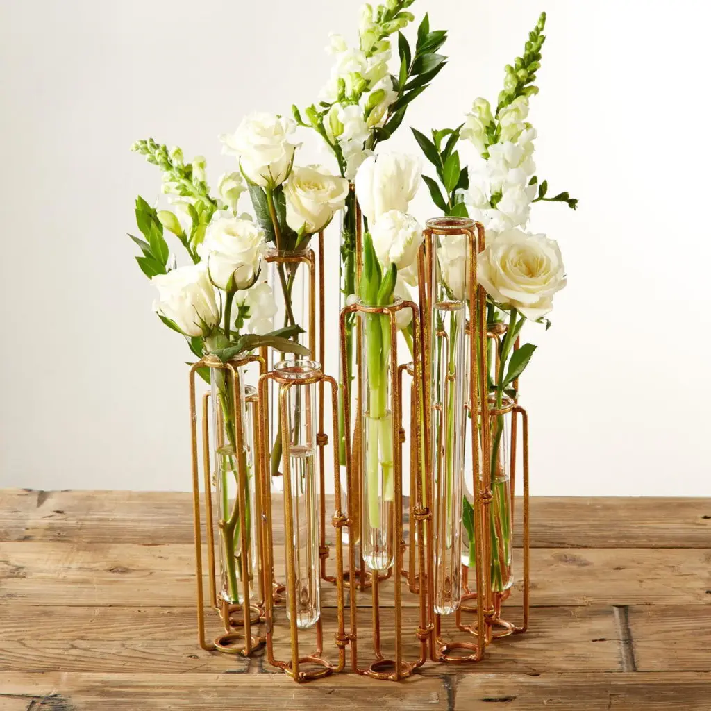 Lavoisier Hinged Flower Vases Antiqued Gold.