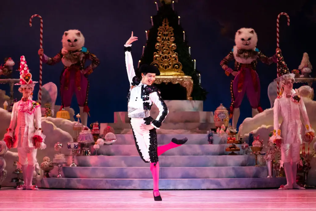 Houston Ballet Soloist Ryo Kato with artists of Houston Ballet on opening night 2021 of Stanton Welch’s The Nutcracker. (Photo by Lawrence Elizabeth Knox, Courtesy of Houston Ballet)
