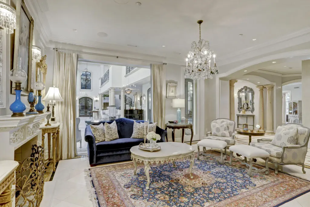 One of several sitting areas in the 2115 River Oaks Boulevard home that open to the vast pool room where Baron Ricky di Portanova once entertained. (Photo by TK Images)