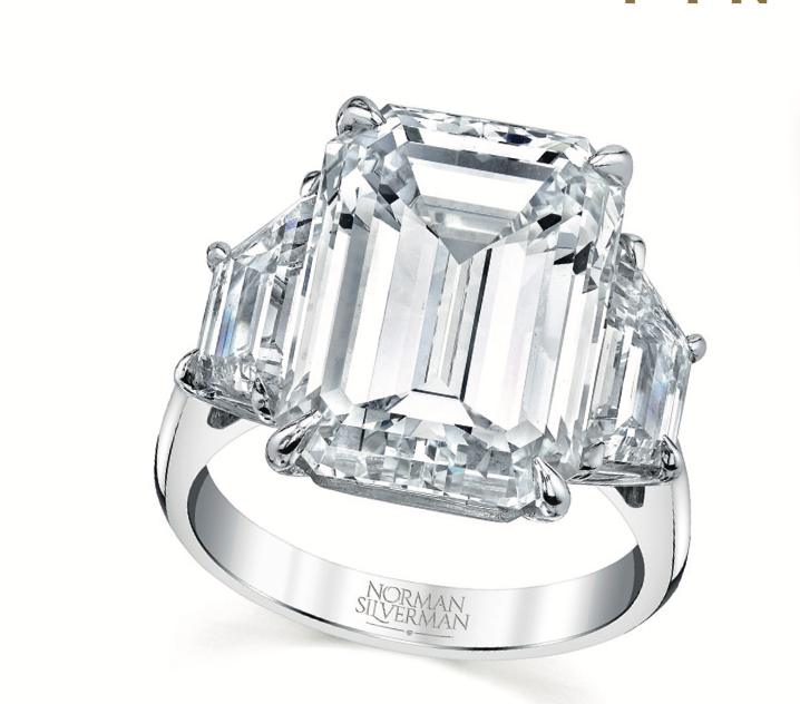Norman Silverman Glittering 11ct Emerald Cut Diamond Ring Set in Platinum.