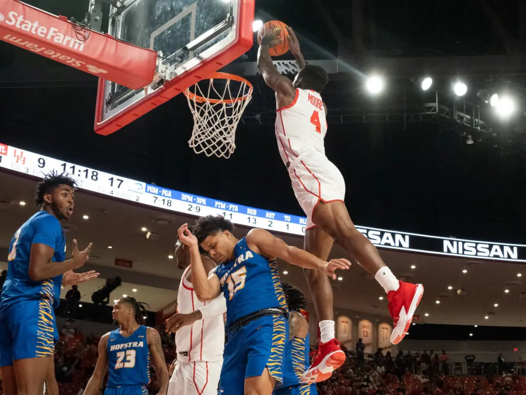 UH guard Taze Moore still boasts some serious hops to go with his long range shots. (Photo by F. Carter Smith)