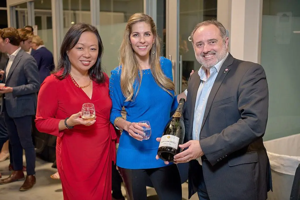 Miya Shay, Harmony Jurkash, Jean-Francois Bonnete at the French-American Chamber of Commerce Texas annual French Festival at The Cannon West. (Photo by Charlie Horse Photography)