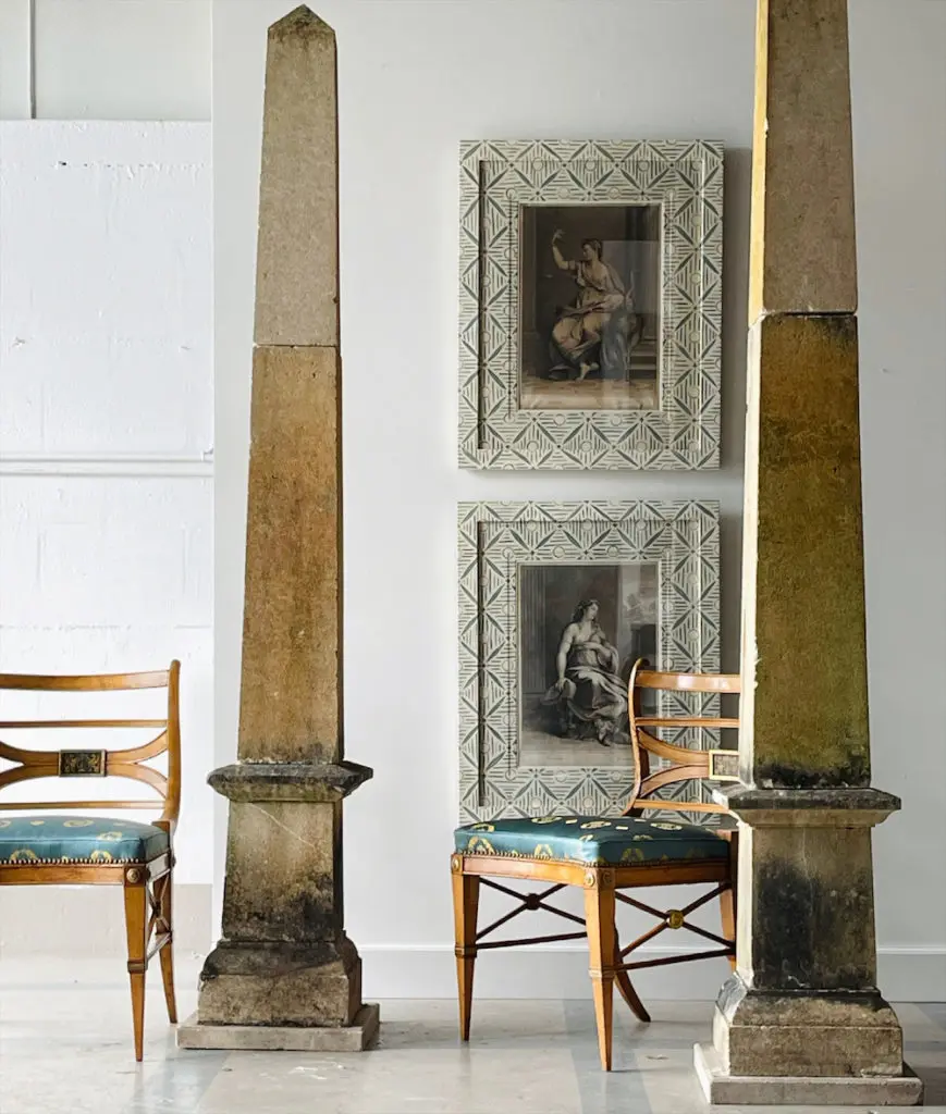 Antiques at Casa Gusto include engravings with hand-painted mattes and frames.  (Photo by Charles Peed/Casa Gusto)