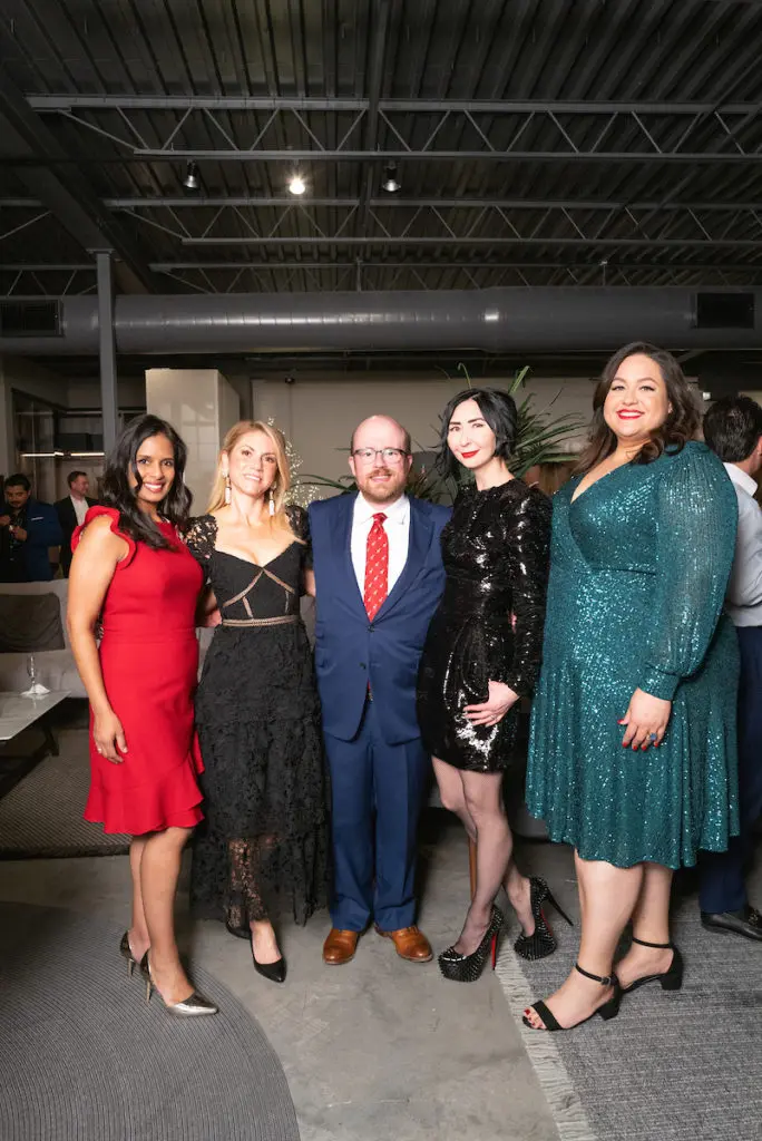 Houston Symphony Young Associates Council holiday party chairs Kusum Patel, Kirby Lodholz, Shane Miller, Carrie Brandsberg-Dahl, Laurel Flores (Photo by Daniel Ortiz)