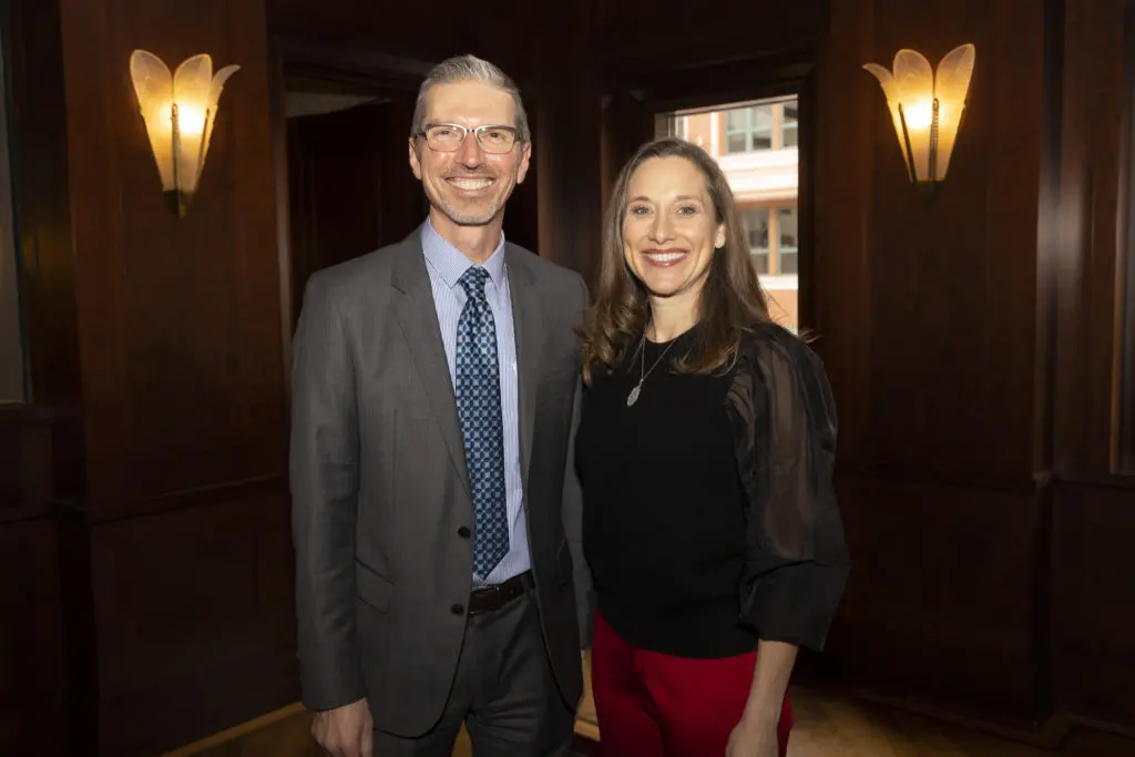 Neiman Marcus Fort Worth Vice President and General Manager Scott Mitchell and Texas Ballet Theater Executive Director Vanessa Logan at the Texas Ballet Theater Caren Koslow Fashion Show and Luncheon at Bass Hall in Fort Worth, Texas on December 9, 2021. (Photo by/Sharon Ellman)