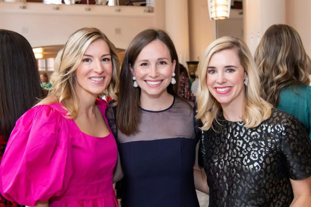 Regan Landreth, Meredith Ray, and Margo Bush at the Texas Ballet Theater Caren Koslow Fashion Show and Luncheon at Bass Hall in Fort Worth, Texas on December 9, 2021. (Photo by/Sharon Ellman)