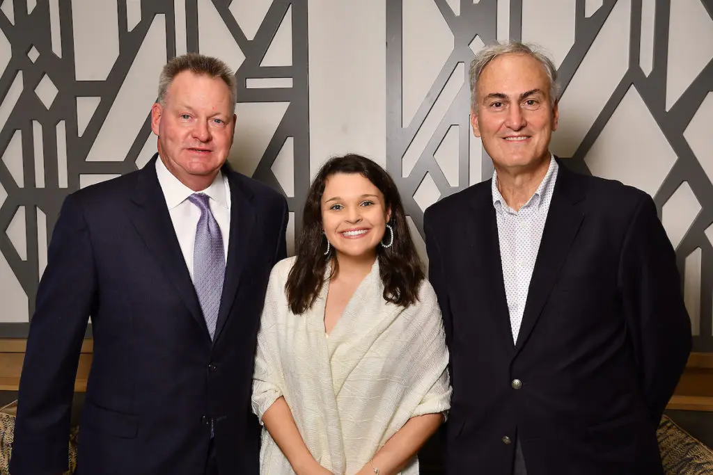 Hines' John Mooz, Meg Meliet, Mark Cover at the MorningStar River Oaks grand opening. (Photo by Dave Rossman)