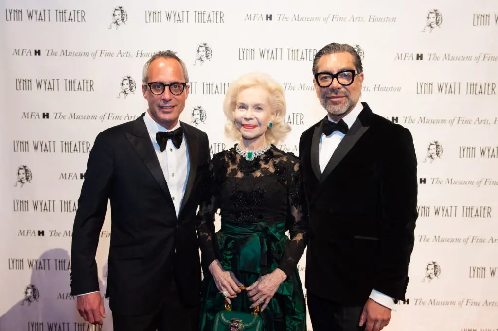 Mark Sullivan, Lynn Wyatt, Ceron at the opening of the Lynn Wyatt Theater at the Museum of Fine Arts, Houston Nancy and Rich Kinder Building. (Photo by Wilson Parish)