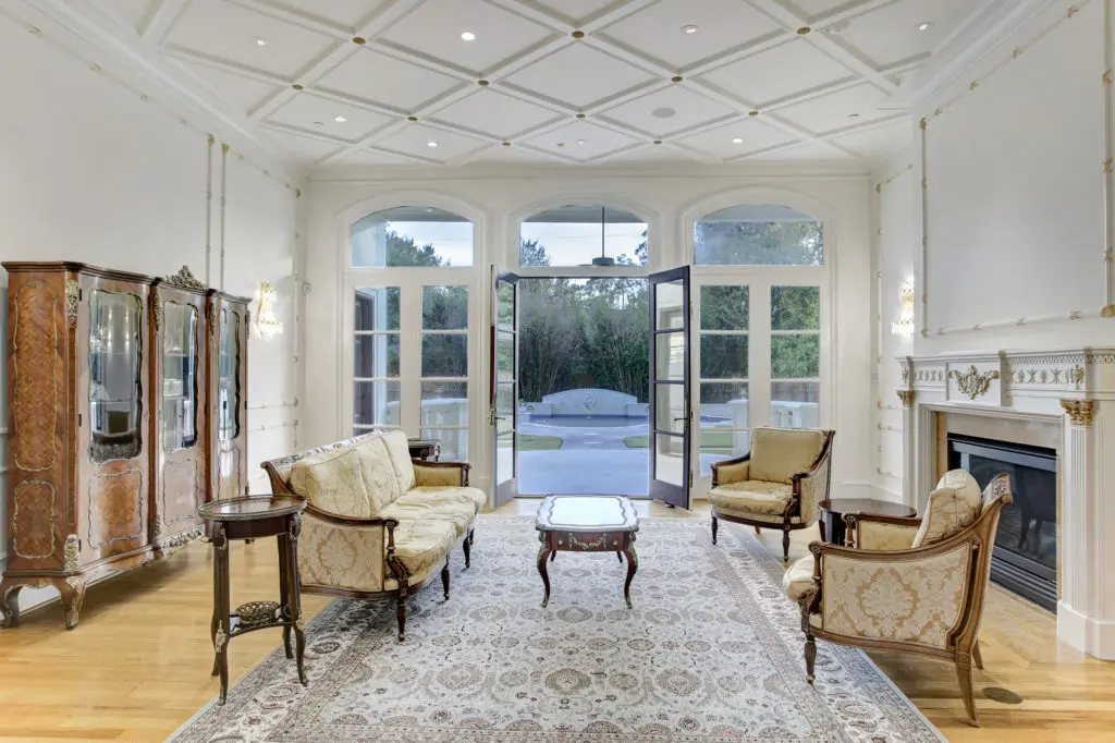 The formal living room at 6 Pine Tree Lane (Photo by TK Images)