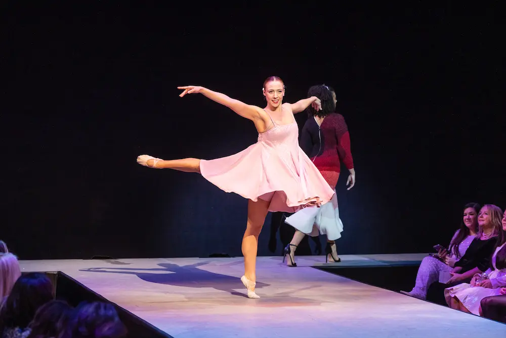 Dancer Samantha Pille wearing Neiman Marcus fashion for the Tutu Chic Fashion Show and Luncheon. (Photo by Sharon Ellman)