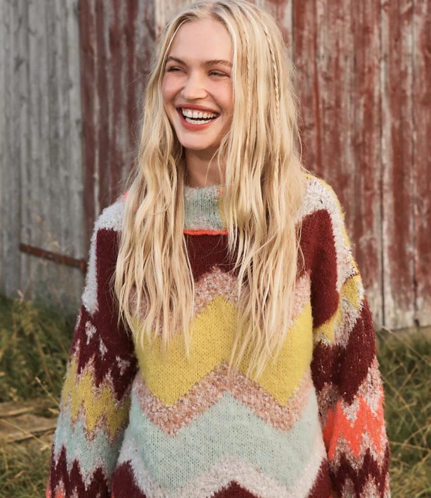 Cozy, cute sweaters top the Free People holiday wish list.