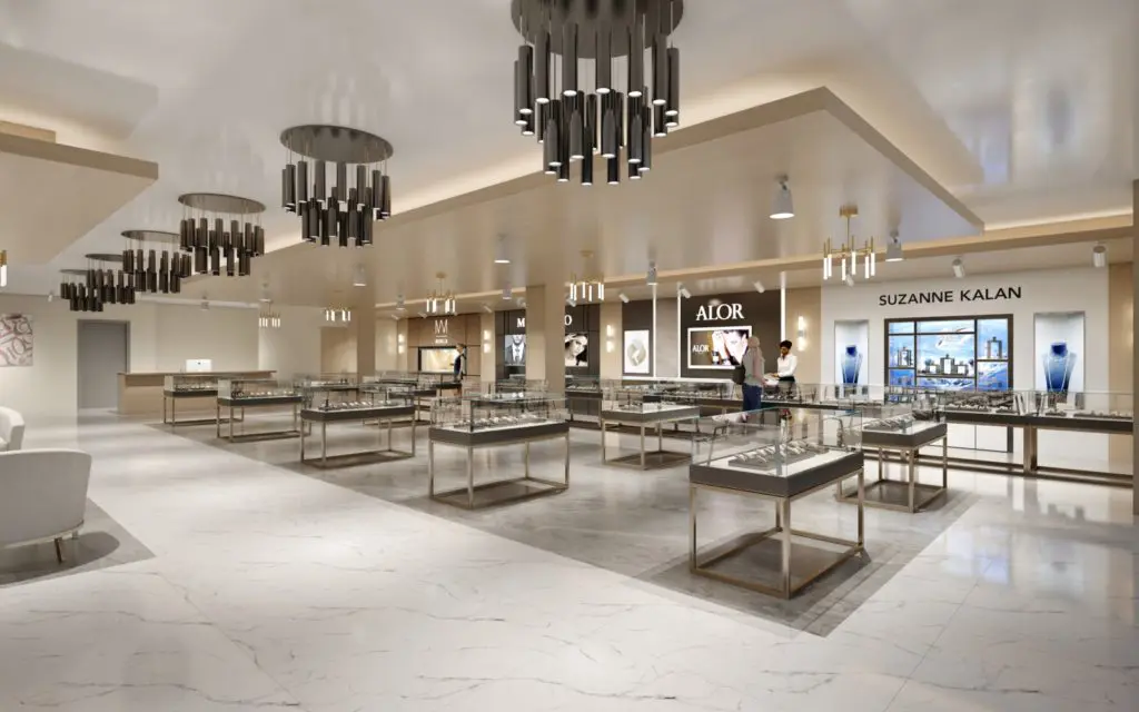 Identity Architects has been tasked with the refresh of I W Marks Jewelers bringing a contemporary vibe to the 7,500 square foot boutique. (Rendering courtesy of Identity Architects)