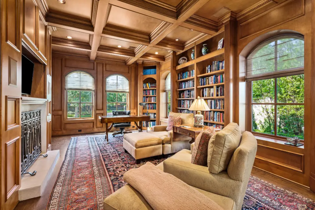 The library is one of Portefield's favorite spaces in the home. "There's a lot of woodwork in that room."