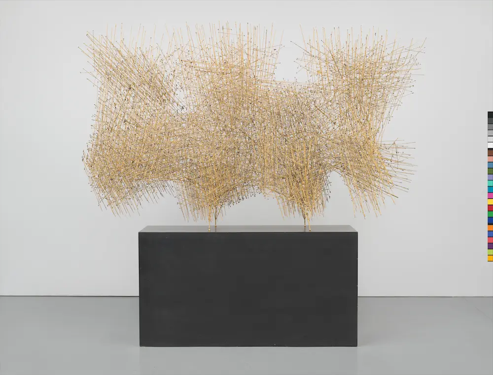 Harry Bertoia's lacy abstract constellation of metal, "Untitled," circa 1960, defies the properties of its material. (Collection Whitney Museum of American Art)