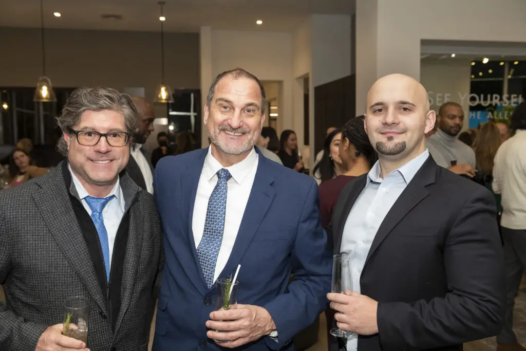 Bled Dizdari, Armin Deutsch, Steve Pierce attend the Residences at The Allen and Thompson Hotel beam signing and celebration. (Photo by Anthony Rathbun)