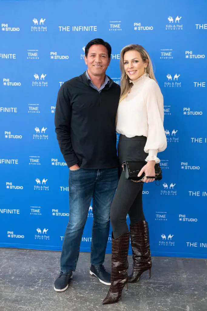 Brian Ching & Lindsay Yates at the party for 'The Infinite' VR flight aboard the International Space Station.
