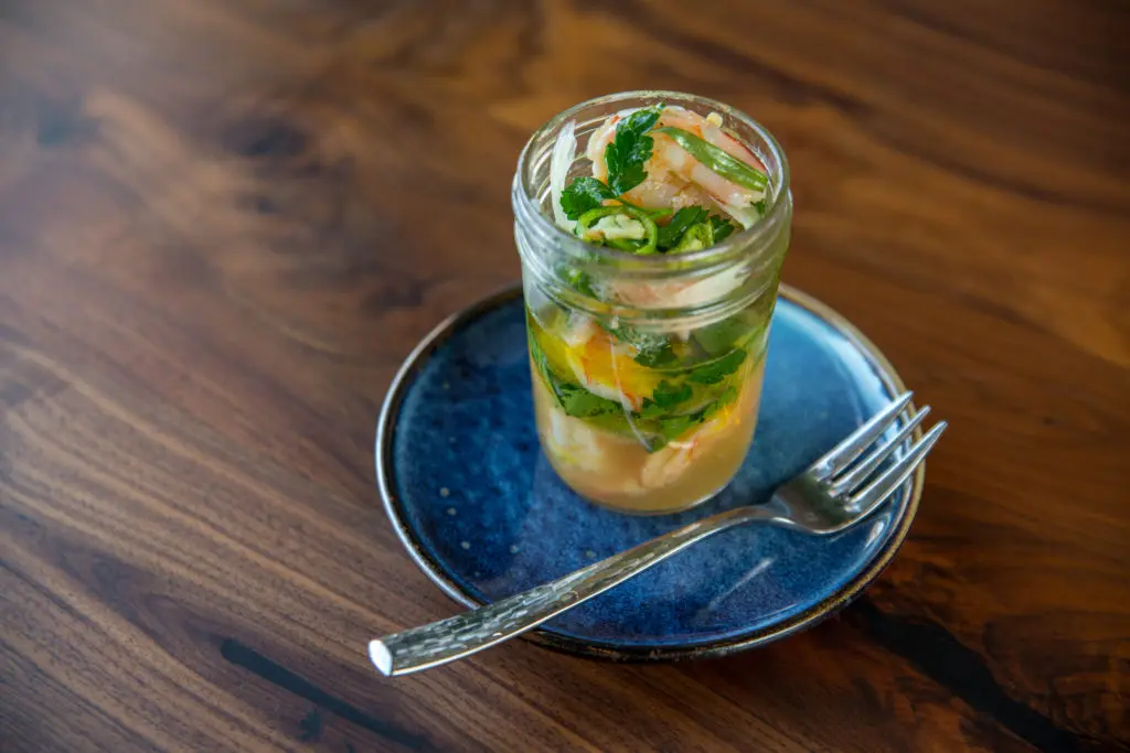 Back Table's pickled shrimp is spiced with fresh chiles and Lousiana crab boil mix with a citrus calamansi vinegar. (Photo by Photos Care of Back Table Kitchen & Bar)