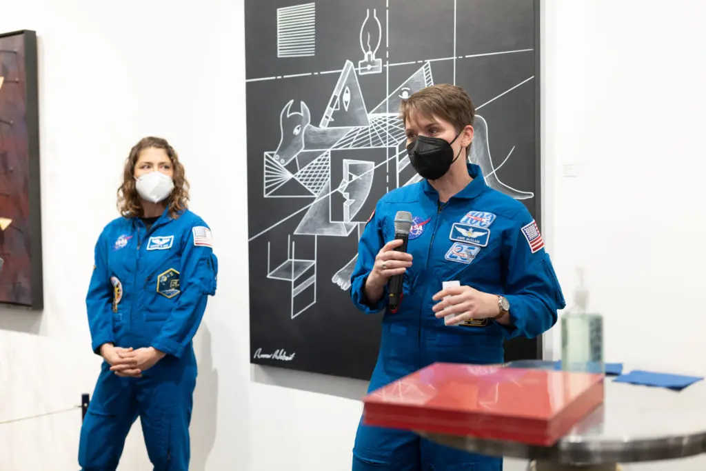 Astronauts Christina Koch and Anne McClain share their take on space travel during a launch party for 'The Infinite' VR trip aboard the International Space Station.