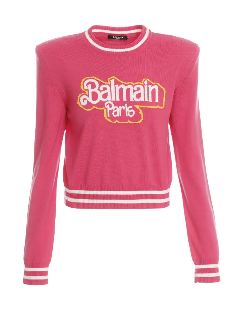 Cropped Balmain Knitted Pullover (NM Exclusive)​, $1,550, available at the Neiman Marcus NorthPark Center Balmain x Barbie Pop Up