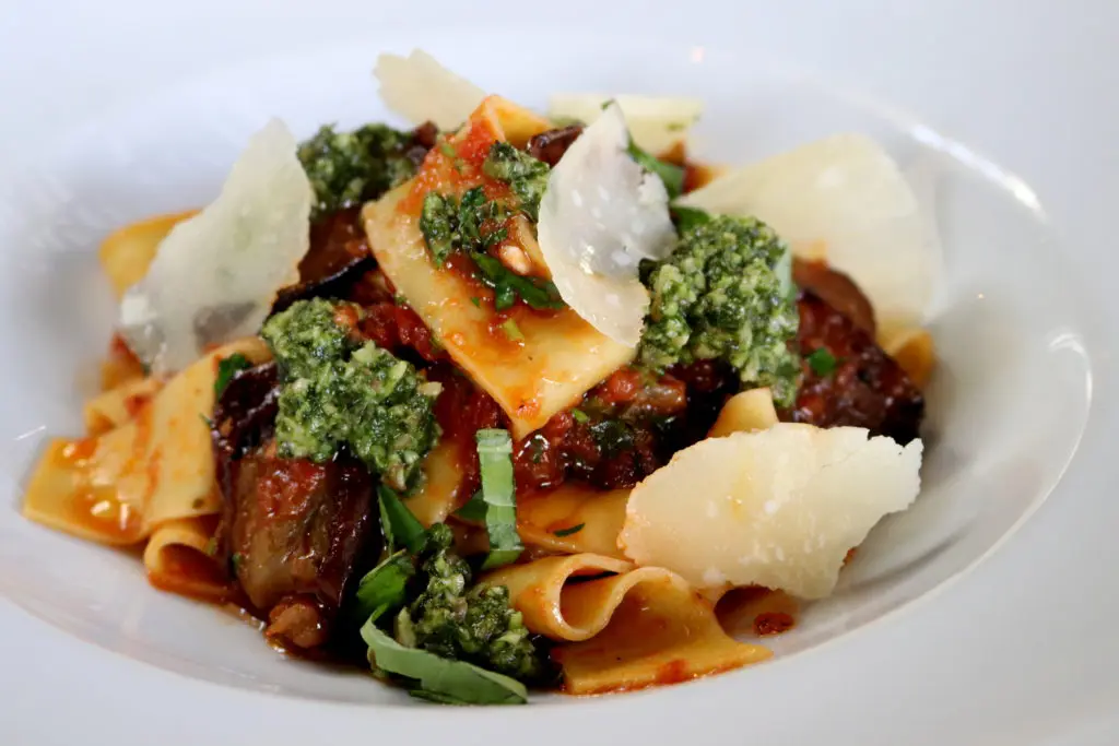 Backstreet Cafe's eggplant pappardelle one of several options on the River Oaks restaurant's Valentine's Day menu. (Photo by Paula Murphy)