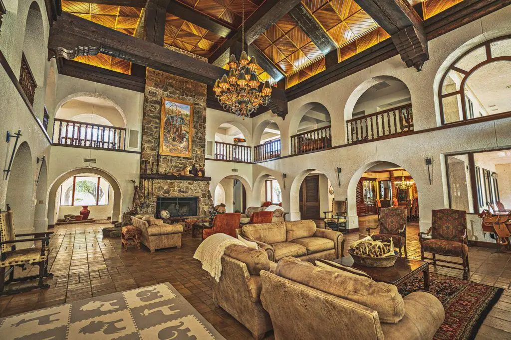 The Great Room at Crawford Ranch, listed with Hall and Hall, features 40-foot ceilings.