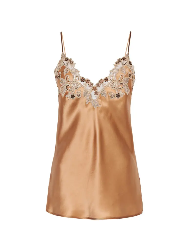 La Perla Bronze Silk Satin Camisole with Frastaglio, $650