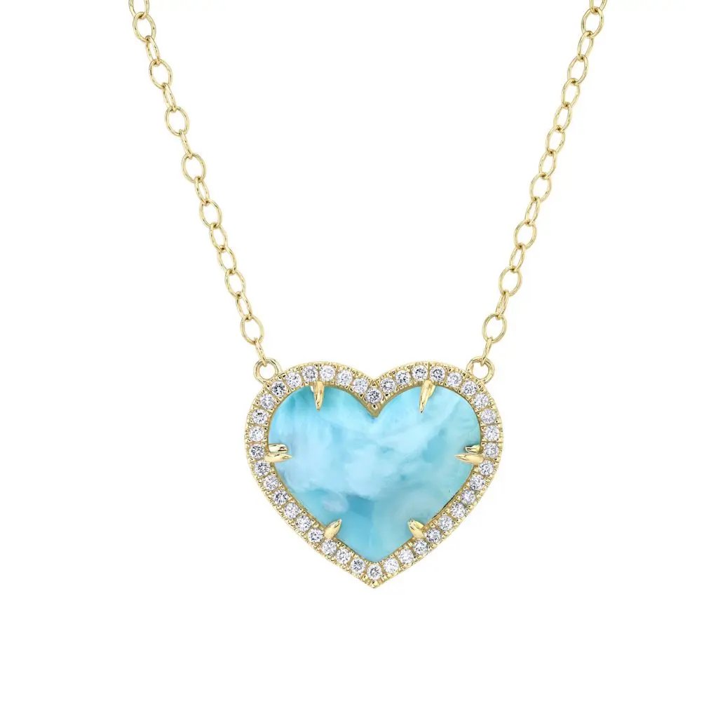Diamond & Larimar Juicy Heart Necklace, $2,135, available at MARKET