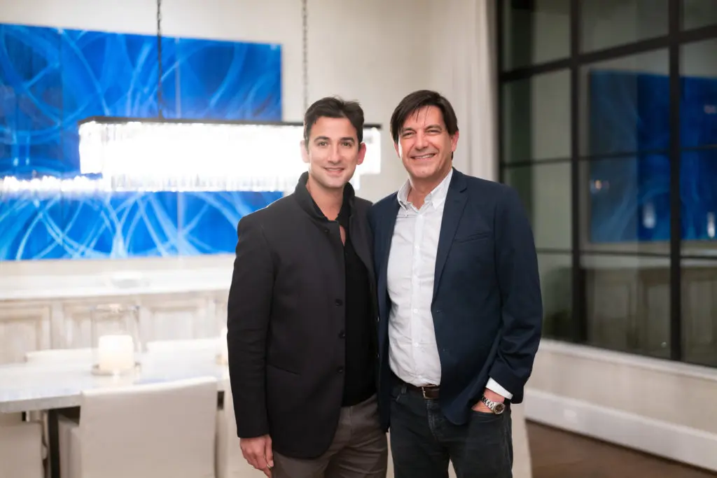 José Ocque & Stuart Rosenberg at a private collector's party celebrating the opening of artist Christopher Martin's gallery in the Upper Kirby District's Gallery Row in Houston. (Photo by Daniel Ortiz)