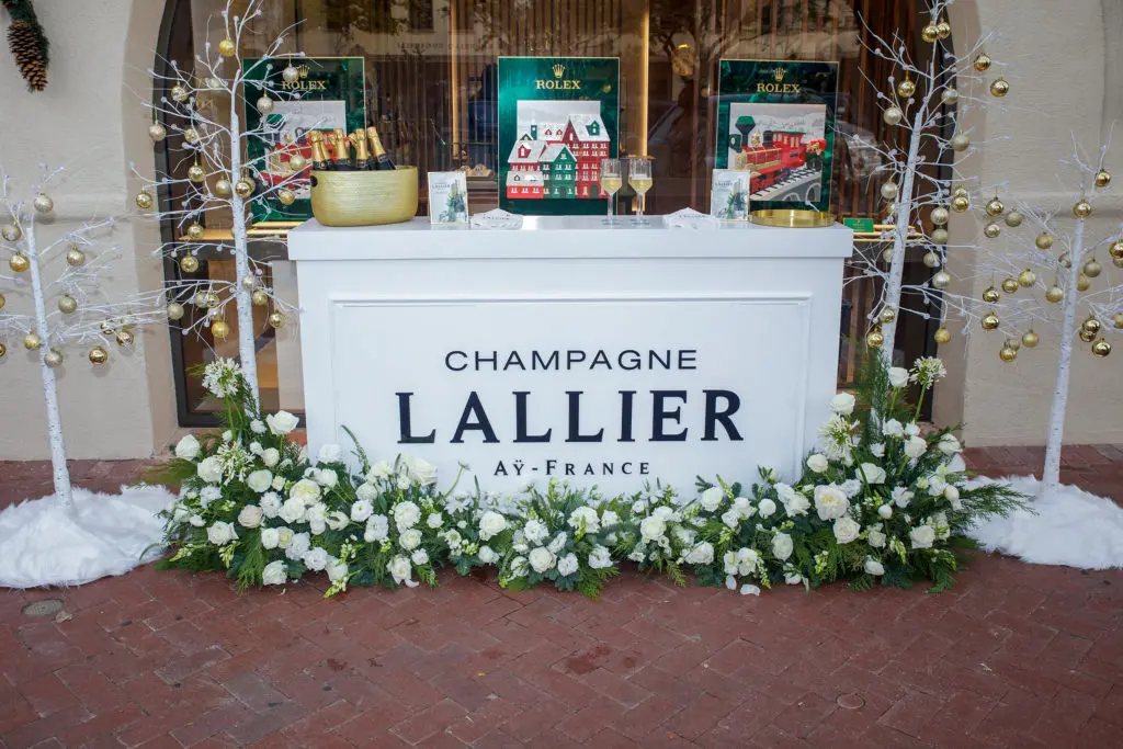 Champagne Lallier's well-appointed bar in front of Rolex (Photo by WJN Photo)