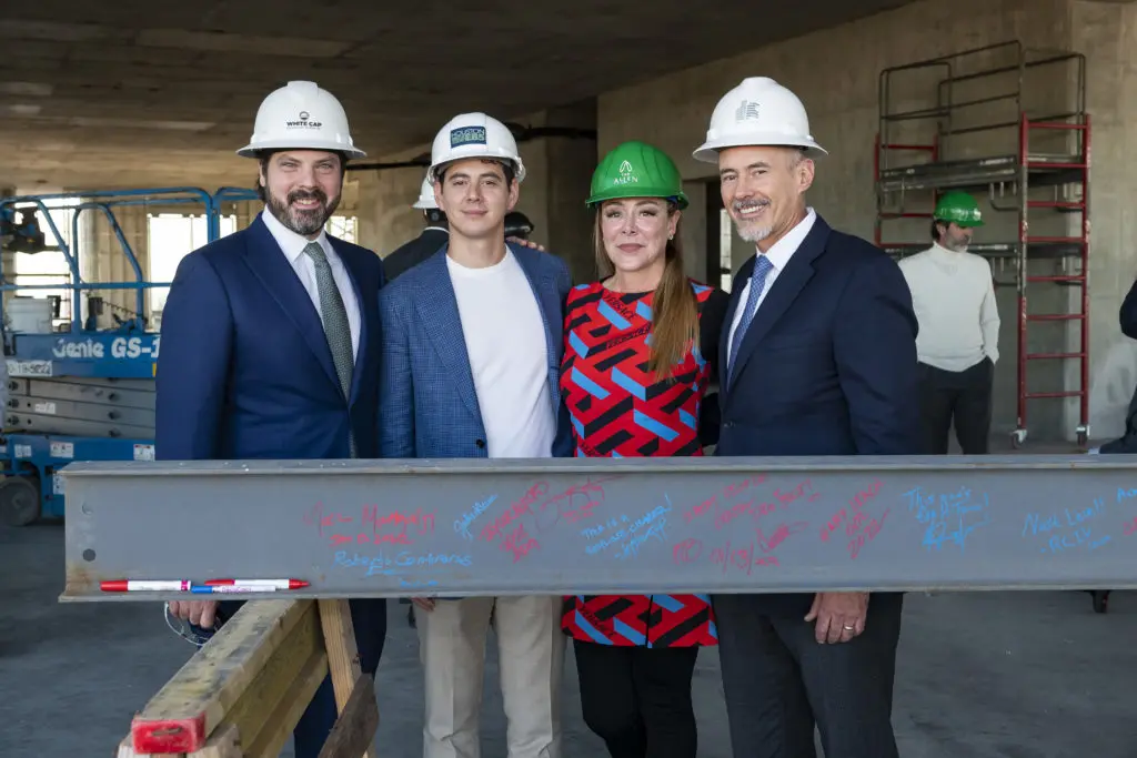 Sam Katz, Roberto Contreras IV, Claudia & Roberto Contreras attend the Residences at The Allen and Thompson Hotel beam signing and celebration. (Photo by Anthony Rathbun)