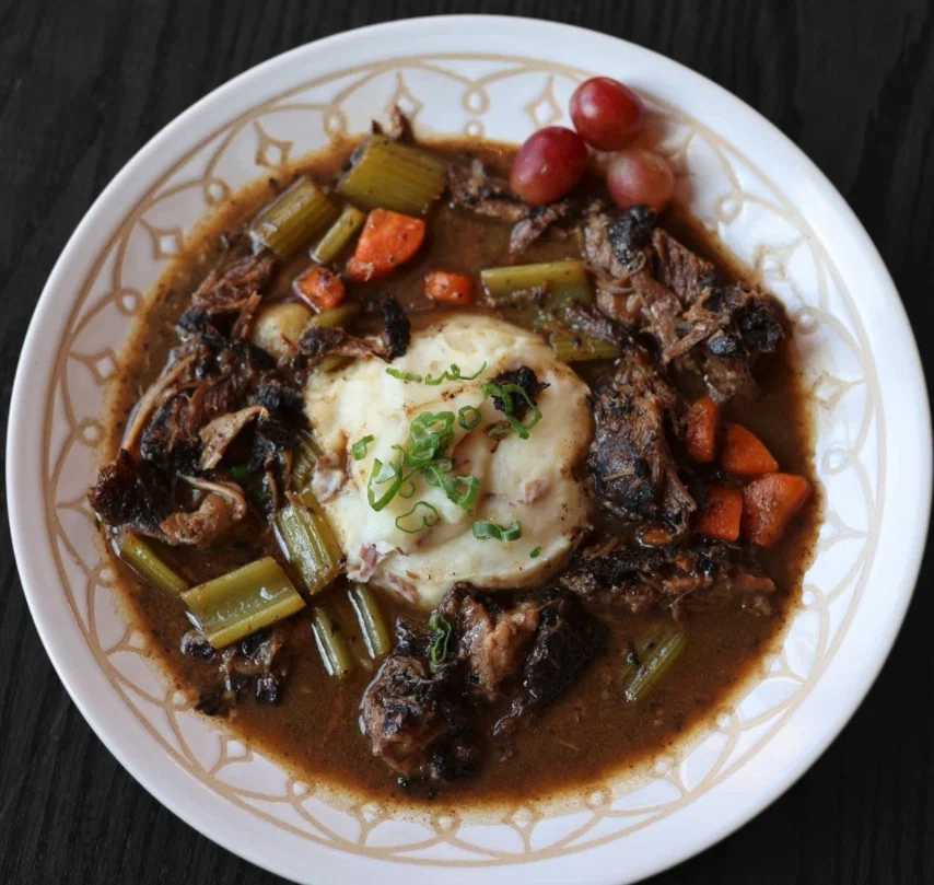 Chet's Irish stew is a comforting and warm dish served with a bed of mashed potatoes. (Courtesy)