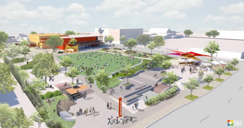 The overall vision of amenities to be added to Fort Worth's Fire Station Park.