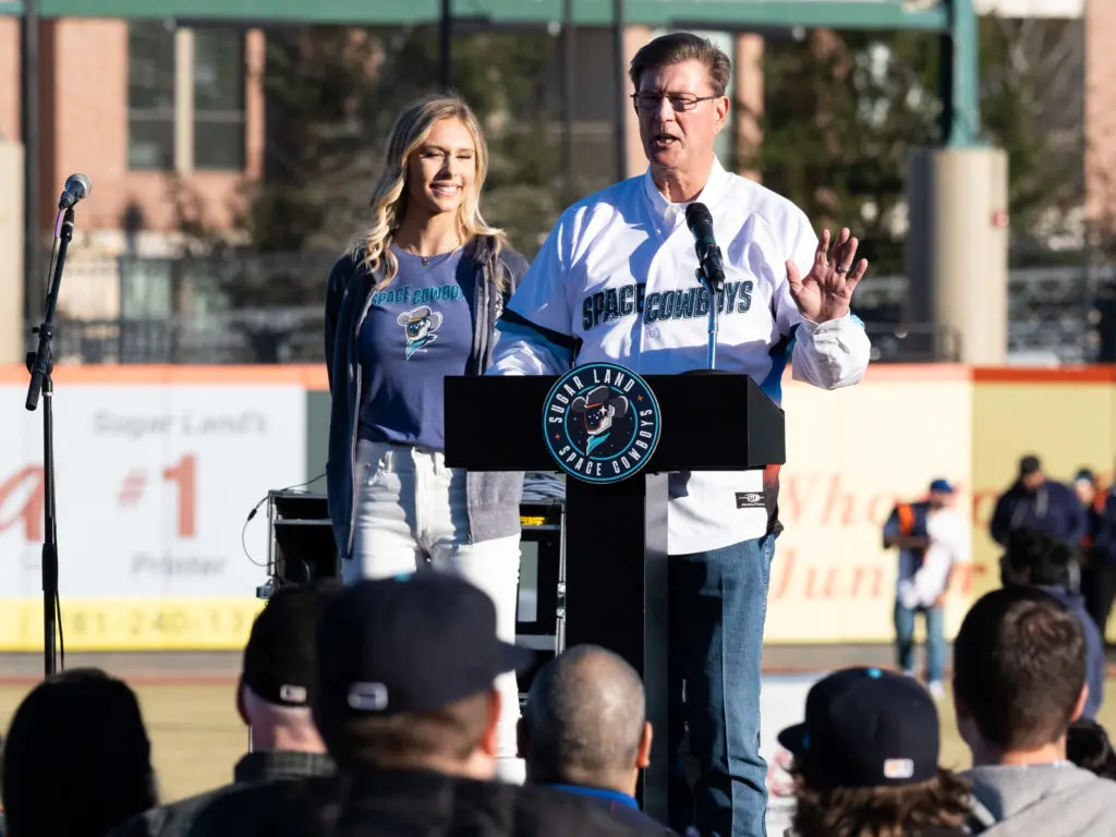 Sugar Land Mayor Joe Zimmerman enjoyed the Space Cowboys festivities. He wore cowboy boots as usual. (Photo by F. Carter Smith)