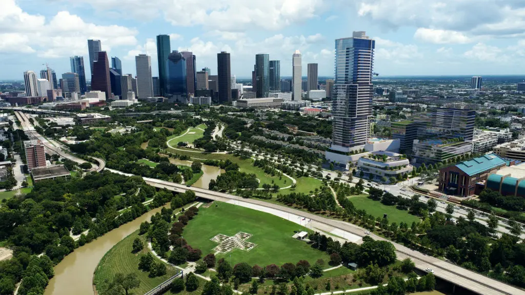 Rendering of the mixed-use development The Allen which overlooks Buffalo Bayou Park. (Photo by Anthony Rathbun)