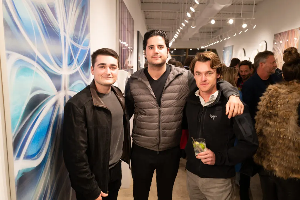 Zack Ondarza, Juan Carlos Martinez, Wiley Rogers at the opening of artist Christopher Martin's gallery in the Upper Kirby District's Gallery Row in Houston. (Photo by Daniel Ortiz)
